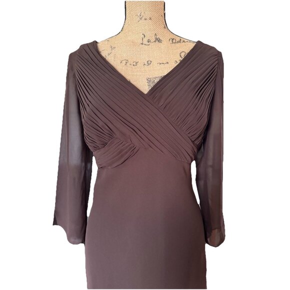 NWT COLDWATER CREEK Dress Brown Pleated Chiffon 3/4 Sleeve V Neck Y2k Fairy 12 - Picture 6 of 10